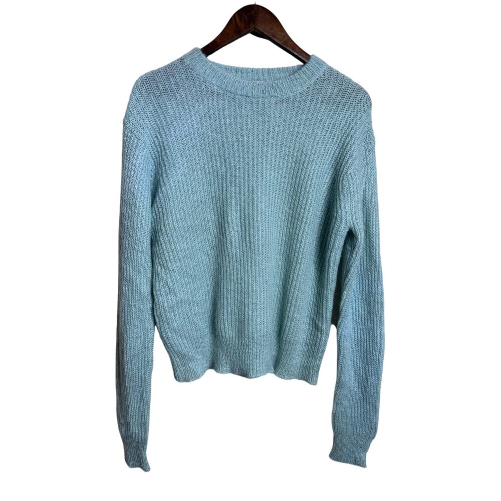 T by Alexander Wang Blue Mohair Blend Open Knit Crewneck Sweater S